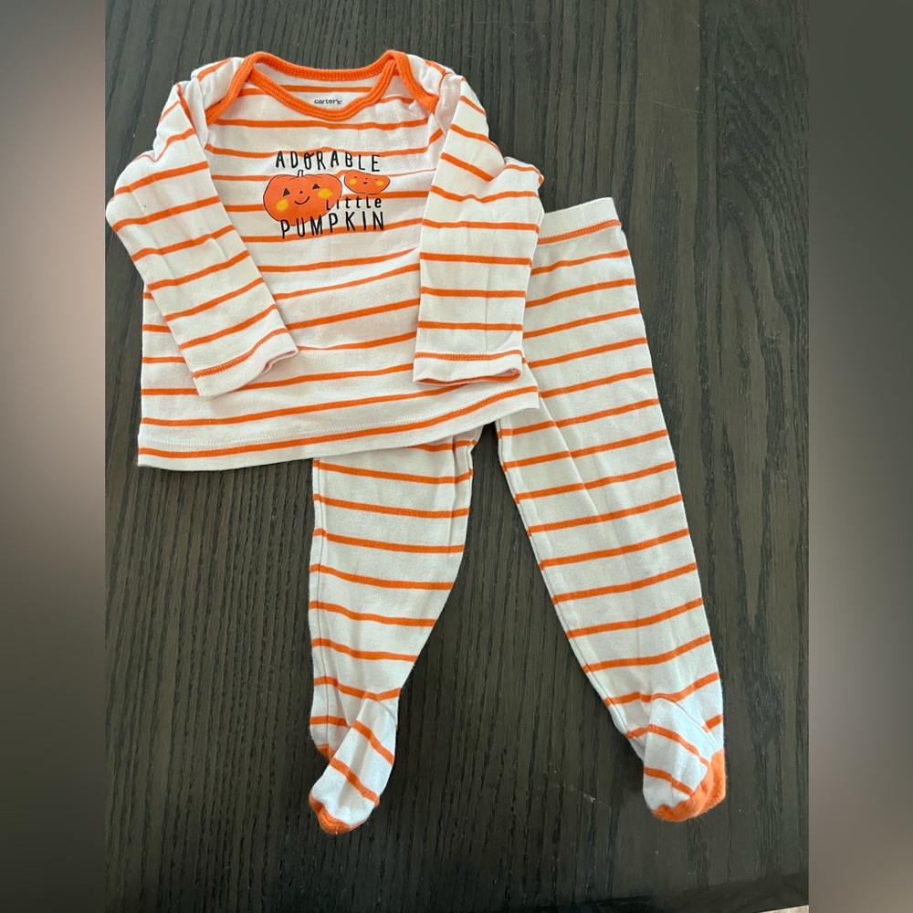Carter's Orange and White Striped Pumpkin Pajama Set
